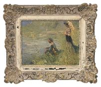 Paul Hagemans (Belgian, 1884-1959) 'Fishing on the river',