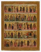 A large 19th century Russian Menological Calendar Icon, Month of February