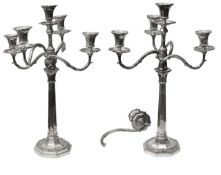 A pair of Edwardian silver five light candelabra