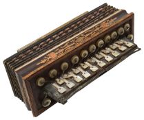 A late 19th century rosewood and marquetry flutina accordion