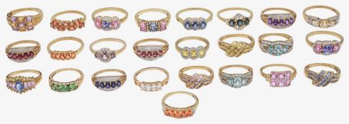 A collection of 9ct gold multi-gem set rings