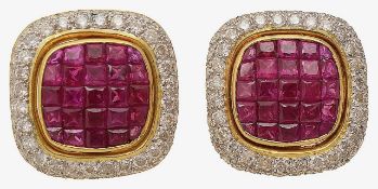 A pair of ruby and diamond ear-studs