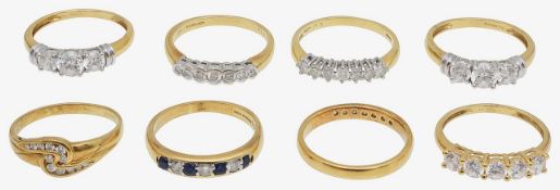 A selection of 18ct gold and gem-set rings