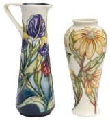 A Modern Moorcroft 'Iris' ewer and and a vase designed by Rachel Bishop