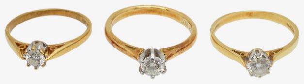 Three diamond single stone rings