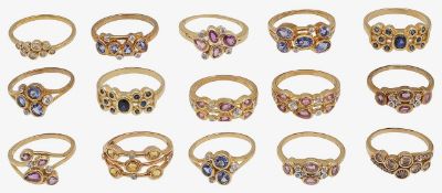 A collection of 9ct gold gem set rings