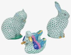 Three Herend porcelain animal figures