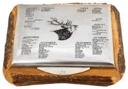 A mid 20th century German silver lidded antler table cigarette box