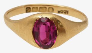 A 'ruby' and 18ct gold signet ring