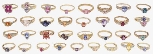 A large collection of gem-set rings