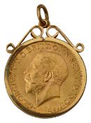 A George V sovereign in 9ct pendant setting