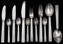Georg Jensen. A small quantity of Danish silver Bernadotte pattern flatware