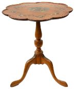 An Edwardian Sheraton Revival painted satinwood tripod wine table