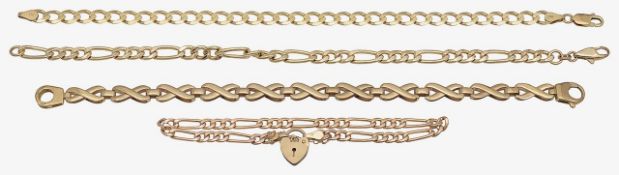 Four 9ct gold bracelets