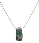 An 18ct gold, black bolder opal and diamond set pendant