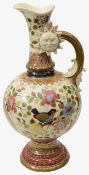A late 19th century Hungarian Fischer pottery Aesthetic Movement ewer