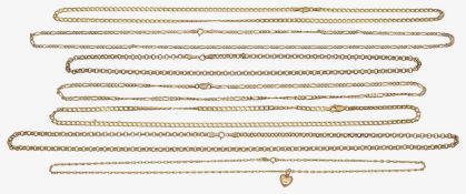 A collection of 9ct gold chains