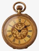 An 14K ladies open faced keyless pocket watch