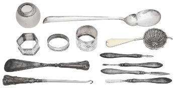 A silver mounted glass table match holder/striker and other items