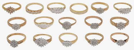 A collection of diamond and colourless gem set cluster rings