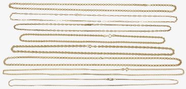 A collection of 9ct gold chains
