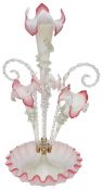 A Victorian pink and opaline glass epergne