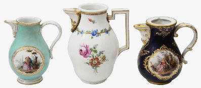 A late 19th century Meissen porcelain chocolate pot and two coffee pots
