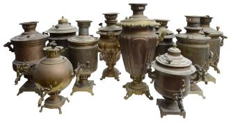 A collection of ten Russian brass samovars