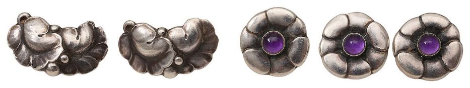 Two pairs Georg Jensen silver earrings