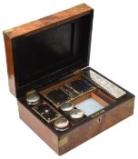 An early Victorian brass bound walnut dressing box