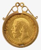 A George V half sovereign pendant