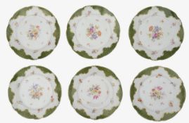 A set of six Russian Kuznetsov porcelain plates
