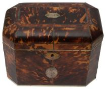 A George III tortoiseshell tea caddy