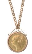 A full Victorian sovereign 1872 pendant on a chain