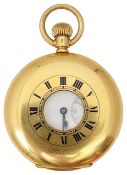 A keyless wind 18ct gold half hunter pocket watch