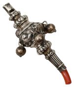 A late Victoria silver baby's teething rattle and whistle