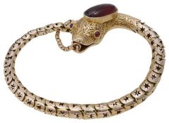 A Victorian garnet and yellow gold snake bracelet