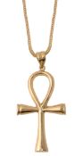An Egyptian Ankh pendant suspended from a herringbone chain