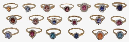 A collection of gold and gem set cluster rings
