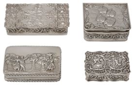 Four modern silver Victorian style snuff boxes