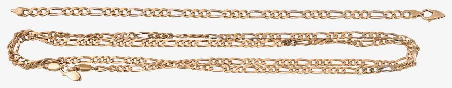 A bi-coloured 'figaro' chain necklace and matching bracelet