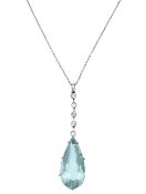 An Edwardian aquamarine and diamond-set pendant