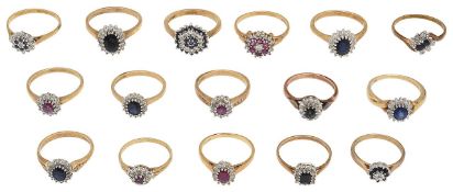 A collection of 9ct gold cluster rings