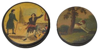 Two early 19th century continental papier mache snuff boxes