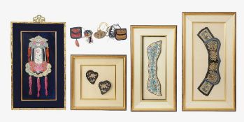 A collection of Chinese collars, purses and other embroidered silk items