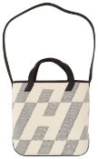 An Hermes Cabas En Biasis 27 black and ecru canvas bag