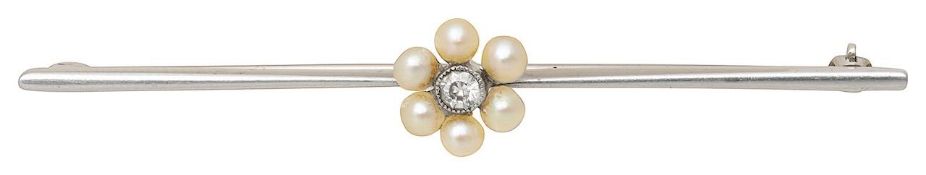 A pearl and diamond daisy bar brooch