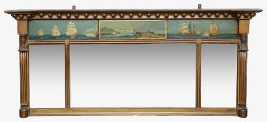 A Regency giltwood and gesso inverted breakfront overmantel mirror