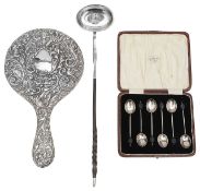 A George III silver punch ladle and a cased set of coffee spoons