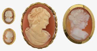 A collection of cameo set jewellery